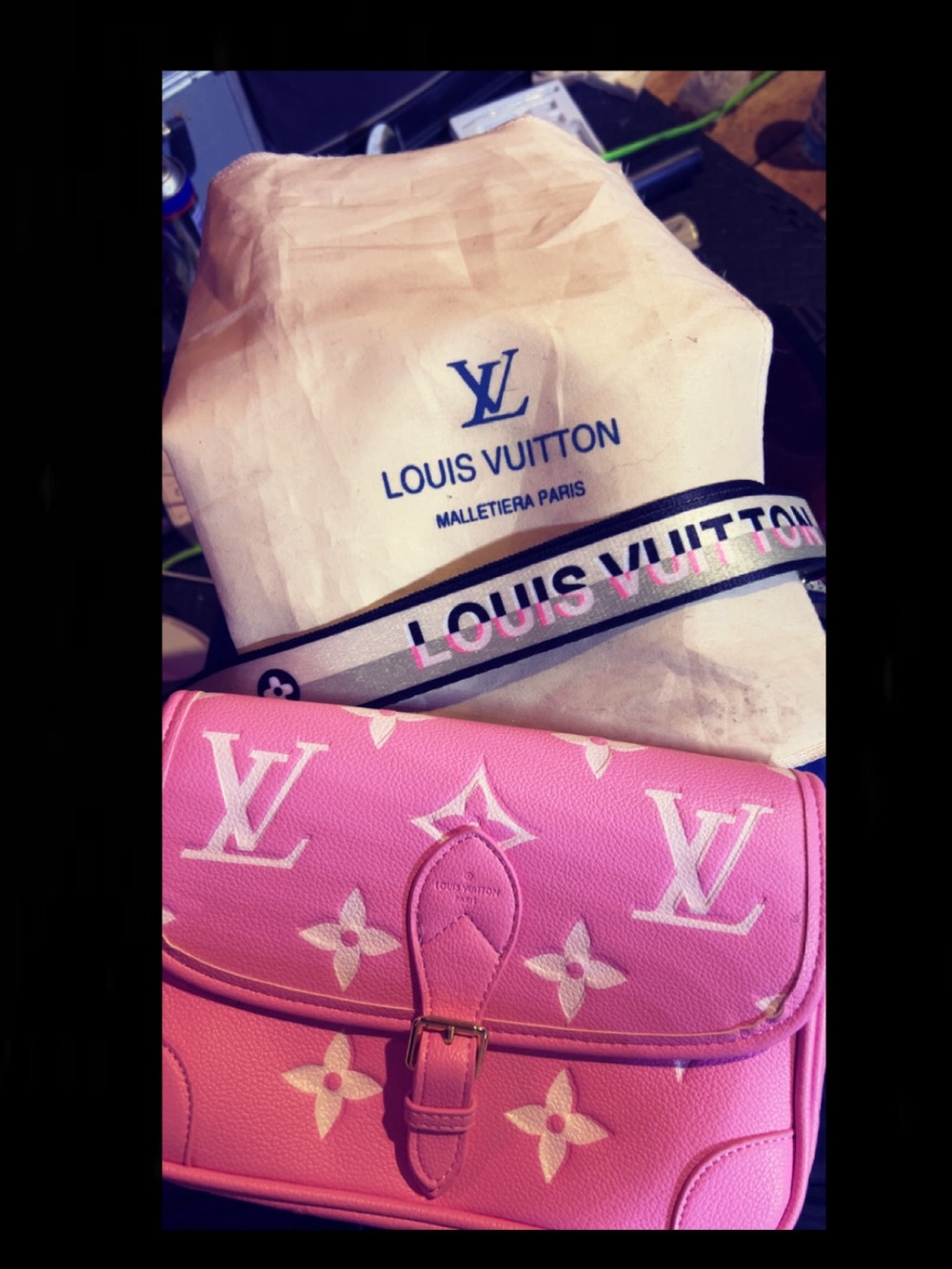 Louis Vuitton Pink and White Monogram Shoulder Bag